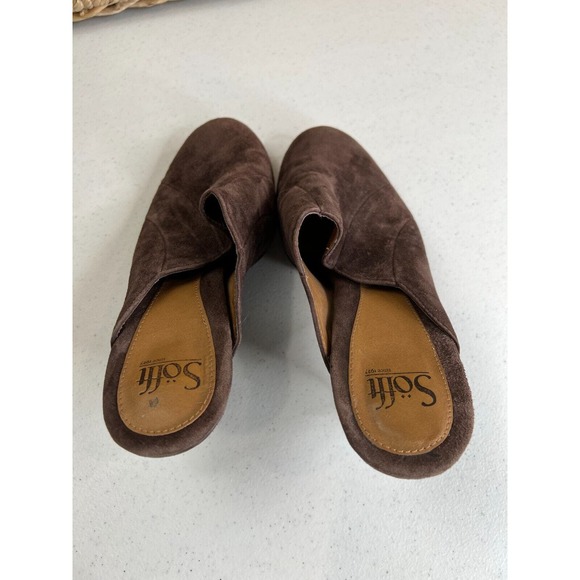 Sofft Women's Brown Suede Scalloped Heels Mules Leather Upper Size 9.5M - Picture 6 of 15